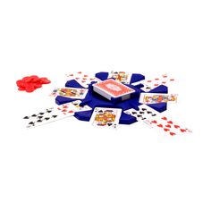 playing cards and dice on a white background