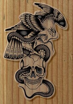 a sticker with an eagle and skull on it