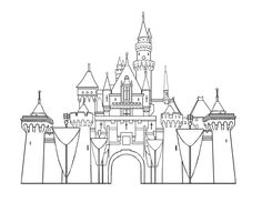 a drawing of a castle that is drawn in black and white on a white background