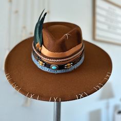 ~Brown | Blue | Turquoise | Orange | Multi ~Western | Boho | Rancher | Wide Brim ~Mabel Ellen ~ Os X: Up To 4” Brim | 8” Inner Diameter | Condition~ Nwt!! Please Ask Any Questions Prior To Purchasing. See Pictures For Full Disclosure On The Condition (Flaws Will Be Photographed) Items May Become Wrinkled In Transit, Hang Your Item In The Bathroom And Allow The Steam From A Hot Shower To Help! Enjoying The Fashion & Hype? Leave A Google Review! “Mabel Ellen” Big Brim Hat, Western Hat Designs, Burning Hats, Rancher Hats, Black Rodeo, Hat Burning, Hat Bar, Flat Top Hat, Country Hats