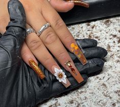 Fall Chunky Glitter Nails, Bling Fall Acrylic Nails, Medium Length Fall Nails Acrylic, Extra Fall Nails Acrylic, Fall Freestyle Nails Acrylic, Fall Freestyle Nails, Fall Nail Sets Acrylic, Celebratory Nails, Long Fall Acrylic Nails