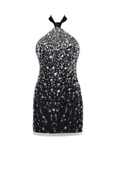 a black and white dress with sequins on it