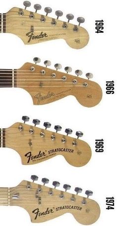 four guitars are shown in three different positions, each with their own name on them