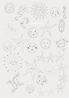 the sun, moon and stars are drawn on paper