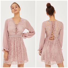 Tap Into A Bohemian Mood With This Chic Mini Dress. Featuring Lace-Up Detailing On The Collar And The Sleeves, Lace Panels At The Back And Front Add A Sensual Vibe. Wear With Heels For Evenings Out. 88% Nylon, 12% Elastane. Machine Wash. Feminine Dress With Lace Sleeves For Date Night, Bohemian Lace Dress For Date Night, Yellow Bodycon Dress, Outfits Skirts, Barbie Pink Dress, Dress For Petite Women, Pink Lace Dress, Classic Quotes, Dog Sketch