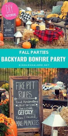 fall parties backyard bonfire party with hay bales, pumpkins and other decorations on the ground