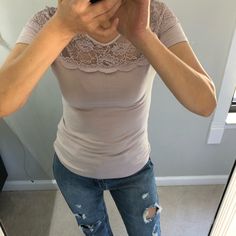 Brand New With Tag. You Can Cut Out Make Your Cropped Top Armpit To Armpit 16" Shoulder 13.5" Waist 15" Length 24" Fitted Lace Top T-shirt With Crew Neck, Fitted Lace Top T-shirt For Spring, Casual Stretch Tops With Lace Trim, Fitted Lace Top T-shirt With Short Sleeves, Fitted Lace Top Crew Neck T-shirt, Fitted Lace Top Short Sleeve T-shirt, Fitted Crew Neck Lace Top, Short Sleeve Stretch Lace Top, Casual Stretch Lace Top With Short Sleeves