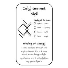 the enlightment sigil bookmark is shown in black and white with text