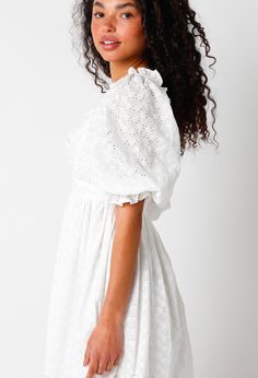 Upgrade your wardrobe with our 'Floating On A Cloud Mini Dress.' This baby doll style dress features gorgeous puff sleeves and delicate eyelet details, allowing you to feel light and airy all day long. Experience a dreamy and effortless look with our mini dress. ﻿Content & Care: 100% Cotton Hand wash cold Baby Doll Style Dress, Sunglasses Necklace, Crop Top Sweater, Boho Bride, Midi Maxi Dress, Top Sales, Dress Romper, Style Dress, Baby Doll