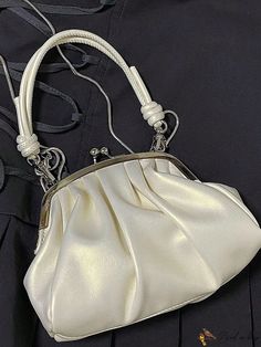 BirdinBag - Compact Ruched Bag with Kiss Lock Closure and Knotted Handle Ruched Bag, Word Wrap, White Bag, Evening Bags, 20 Cm, Color White, Bag Lady, Kiss, Pattern