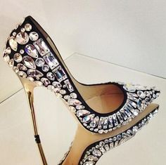 Chic Crystal Heels For Evening, Chic Evening Heels With Crystal Material, Chic Crystal Heels For Formal Occasions, Luxury Sparkling Heels For Night Out, Glamorous Crystal Evening Heels, Elegant Bling Heels For Cocktail, Formal Crystal Heels With Bling, Elegant Crystal Heels For Night Out, Luxury Bling Heels For Night Out