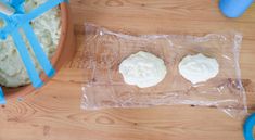 two cookies sitting on top of a plastic bag