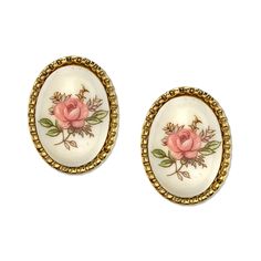 Gold Tone Ivory Color With Floral Decal Oval Button Earrings Chic Fashionista, 1928 Jewelry, Floral Decal, Vintage Inspired Jewelry, Button Earrings, Gold Jewelry Fashion, Animal Jewelry, Jewelry Gold