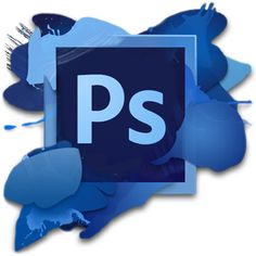 the adobe photoshop logo is shown in blue and white with an abstract design on it