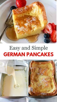 Close-up of golden-brown German Pancakes with a dusting of powdered sugar. Easy German Pancakes, German Pancake Recipe, German Pancakes Recipe, German Pancakes, Early Mornings, Goulash, Diet Keto, Savoury Cake, Breakfast Treats