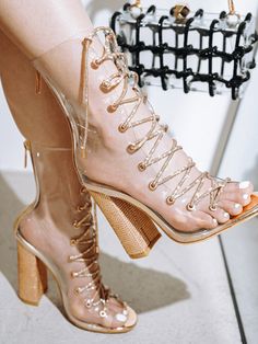 Lookey will have your heart racing! Features a gorgeous clear finish and rhinestone-coated lace and block heels. These booties will make any outfit pop.Lookey Clear Lace Up Rhinestone Ankle Boots Pink         Women Shoes, size features are:Bust: ,Length: ,Sleeve Length: