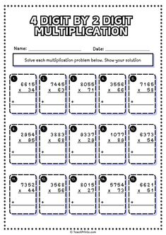 4 digit by 2 digit multiplication worksheet for students to use