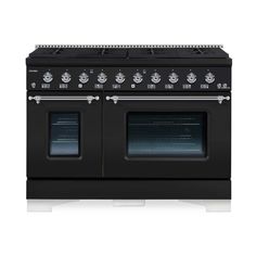 a black stove top oven with two burners and one door on the front side