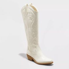 Women's Kenzi Western Boots With Memory Foam Insole - Wild Fable™ Ivory 7.5 : Target Western Dress With Boots, Beach Socks, Western Ankle Boots, Leather Western Boots, Slingback Flats, Harness Boots, Rubber Boot, Buckle Boots, Black 7