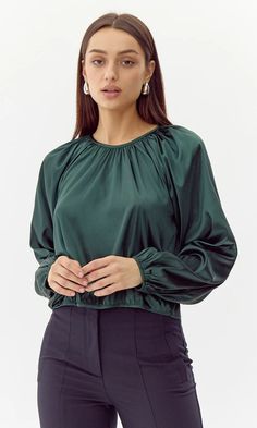 Nadia Balloon Sleeve Blouse | Greylin Collection – Greylin Collection | Women's Luxury Fashion Clothing Balloon Top, Tops And Blouses, Balloon Sleeve Blouse, Sweater Jumpsuit, Luxury Women Fashion, Low Iron, Hunter Green, Dressed Down, Puff Sleeves