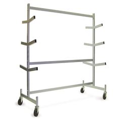 a metal rack with four shelves and wheels on each side, for storing items or other things