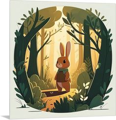 a rabbit is sitting in the middle of a forest