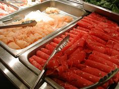 the food is prepared and ready to be eaten on the buffet table at the restaurant