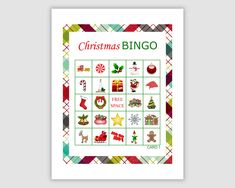 a christmas bingo game is shown on a white background with red, green and yellow plaid