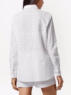 Philipp Plein long-sleeve Lace Shirt - Farfetch Luxury Long Sleeve Tops For Spring, Luxury White Long Sleeve Tops, Luxury Cotton Long Sleeve Blouse, Luxury Long Sleeve Cotton Blouse, Luxury Long Sleeve Blouse For Spring, Luxury Long Sleeve Spring Blouse, Luxury White Cotton Blouse, Long Sleeve Broderie Anglaise Top For Work, Designer White Tops With Button Cuffs