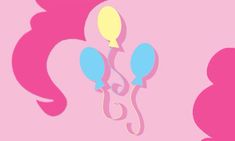 a pink background with blue and yellow balloons in the shape of a horse's head