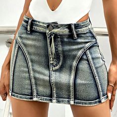 This stylish A-Line Denim Mini Skirt offers a refreshing update to your casual ensemble. Its chic design coupled with the resilience of denim material guarantees both elegance and durability. Perfect for dress-down days, or weekends out with friends. Whether worn with a crisp white blouse or a simple t-shirt, this skirt enhances your fashion statement. Color: Blue, Retro Blue, PinkLength: Mini / Above The KneeSilhouette: A-LineMaterial: Polyester / Spandex / ViscoseFabric Type: DenimImported Upd Y2k 2023, Carnival Holiday, Dress Down Day, Skirt Streetwear, A Line Denim Skirt, High Waisted Denim Skirt, Early 2000s Fashion, Denim Ideas, Bermuda Jeans