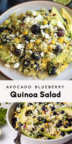 this quinoa salad is loaded with black beans, avocado and blueberry