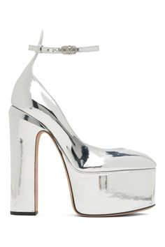 Valentino Garavani: Silver Tan-Go Platform Pumps | SSENSE Silver Platforms, Hi Fashion, Heels For Women, Patent Leather Heels, Designer Heels, Platform Pumps, Platform Heels, Valentino Garavani, Leather Heels