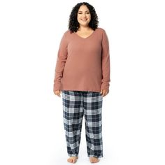 Can't decide between cute and comfy? Choose both, with this Beyond Soft Pajama Set from Fruit of the Loom. Features a soft waffle-knit pullover top with a shirred V-neck for a flattering fit, paired with cozy flannel pull-on pants in a coordinating pattern. Choose from a variety of holiday seasonal and fashionable prints, offered in a banded giftable set -- a perfect gift for someone special on your list, or to keep for yourself! Size: 3X.  Color: Black.  Gender: female.  Age Group: adult. Plus Size Pajamas, Coordinating Patterns, Soft Pajamas, Cozy Flannel, Womens Pyjama Sets, Knit Pullover, Pull On Pants, Waffle Knit, Fruit Of The Loom