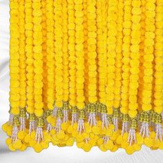 Artificial Yellow Marigold Flower Garland With Bells Marigold Flower Garland, Flowers Indian, Marigold Garland, Doorway Decor, Marigold Flowers, Marriage Decoration, Diwali Decor, Bell Decorations, American Theme