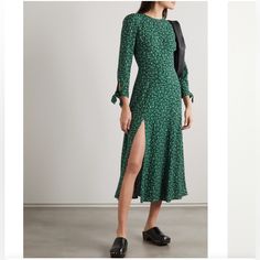 Please Note: Label / Tag Has Been Marked To Help Prevent Store Returns, Most Of My Items Are This Season & Still Being Sold In Store, Sold Out, Rare / One Of A Kind, Hard To Find, Custom Picked By Me, Thank You For Shopping My Closet! Green Midi Dress With Side Slits, Fitted Midi Dress With Side Slits For Casual Wear, Elegant Dresses With Side Slits For Brunch, Knee-length Dress With Side Slits For Brunch, Fitted Viscose Dress Down Dresses, Green Viscose Dress For Fall, Fitted Green Viscose Maxi Dress, Fitted Viscose Midi Dress For Casual Wear, Fitted Viscose Midi Dress For Brunch