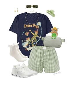 Disney World Outfit, Peter Pan themed, Tinkerbell outfit Inspo, Peter Pan T-Shirt, Boxer Shorts Women, Tinkerbell, Disneyworld, Hollywood Studios, Magic Kingdom, Peter Pan's Flight, Lululemon belt bag, cute disney clothes, Disney Parks Alt Disneyland Outfits, Disneyland Outfits Princess, Disney Outfits Hot Weather, Wendy Darling Inspired Outfits, Disney World Outfits Aesthetic, Tinkerbell Disney Outfit, Magic Kingdom Disneybound, Cute Disney Outfits For Women Summer, Universal Studios Orlando Outfit Summer