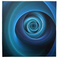 an abstract painting with blue swirls and white circles in the center on a black background