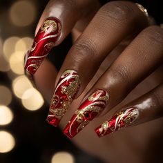 Get inspired with Christmas nail designs that bring festive cheer to your fingertips! From holiday nail art ideas featuring glittery snowflakes and cozy plaids to classic red and green nail designs, there's something here for every style. Whether you’re looking for simple holiday nails or bold festive nail art, these winter nail designs are perfect for Christmas parties, family gatherings, and holiday photos. Explore trendy Christmas nails, sparkly holiday nails, and winter wonderland nail id... December Gel X Nails, Christmas Nails Polygel, Red Nail Ideas Winter, Red White Gold Christmas Nails, Green And Red Holiday Nails, Red Ethereal Nails, New Years Nail Designs Red, Xmas Nail Ideas Simple, Navy Blue And Red Nails