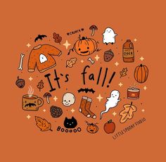 it's fall with pumpkins, ghostes and other items in the shape of a circle