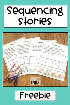 the freebie book for sequencing stories with scissors and pencils on a table