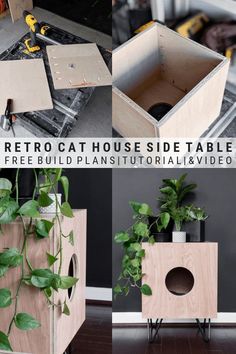 the diy box is made from wood and has plants growing out of it