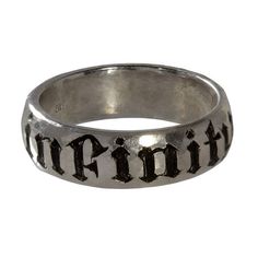 a ring with the word faith engraved on it's side, in black ink