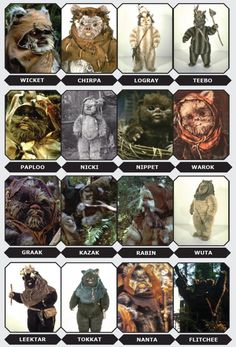 the star wars characters are all in different poses and sizes, with their names on them