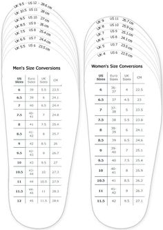 men's size chart for slippers with measurements on the bottom and back side