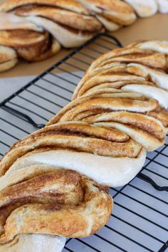 cinnamon swirl bread is cooling on a rack