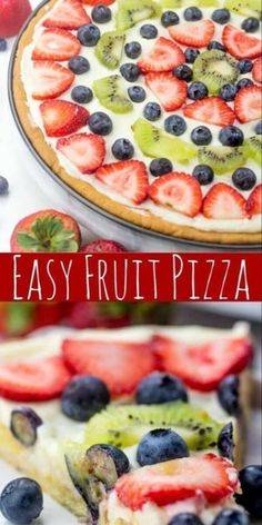 easy fruit pizza with cheese and strawberries on top