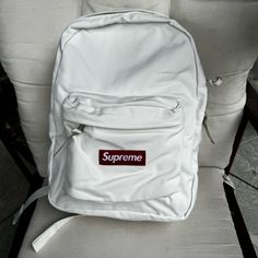 Beautiful Supreme Backpack Nwt Color Off-White Small Size White School Bag With Zipper Closure, Casual White Backpack With Zipper Closure, White Casual Shoulder Backpack, White Shoulder Bag Backpack With Zipper, White Functional Shoulder Bag With Zipper Pocket, White Everyday Backpack, White Large Capacity Backpack Shoulder Bag, Functional White Shoulder Bag With Zipper Pocket, Functional White Backpack Shoulder Bag