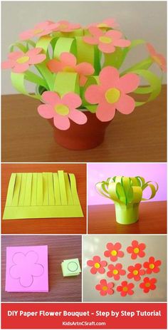 paper flower bouquet - step by step instructions to make it in the shape of a vase