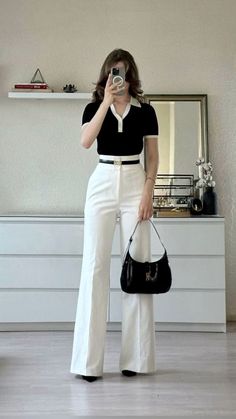 Uni Girl Aesthetic Outfit, White Pants Formal Outfit, White Formal Pants Outfit, Classy Outfits For Women, Everyday Fashion Outfits, Casual Day Outfits, Elegante Casual, Quick Outfits